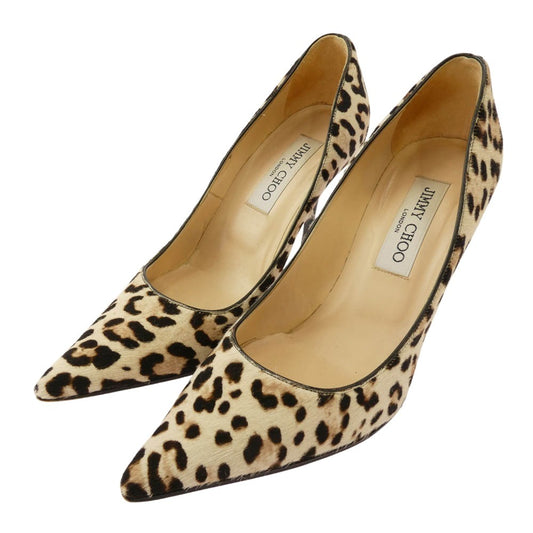 JIMMY CHOO ジミーチュウ イタリア製 ABEL ハラコ レオパード ポインテッドトゥ ピンヒール パンプス ベージュ系 ブラウン系 36【中古】
