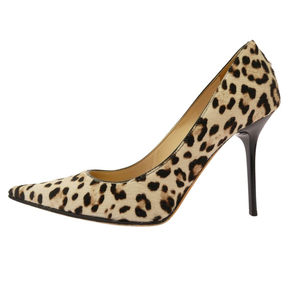 JIMMY CHOO ジミーチュウ イタリア製 ABEL ハラコ レオパード ポインテッドトゥ ピンヒール パンプス ベージュ系 ブラウン系 36【中古】