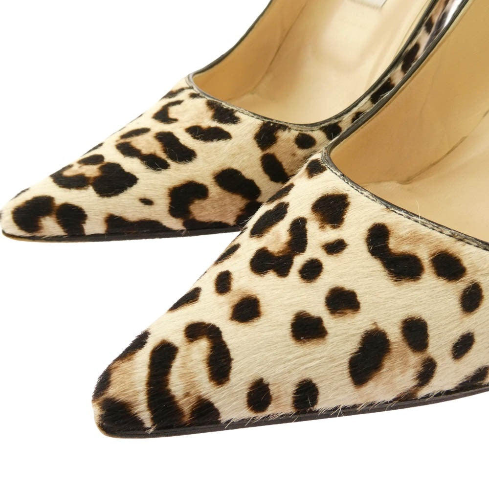 JIMMY CHOO ジミーチュウ イタリア製 ABEL ハラコ レオパード ポインテッドトゥ ピンヒール パンプス ベージュ系 ブラウン系 36【中古】