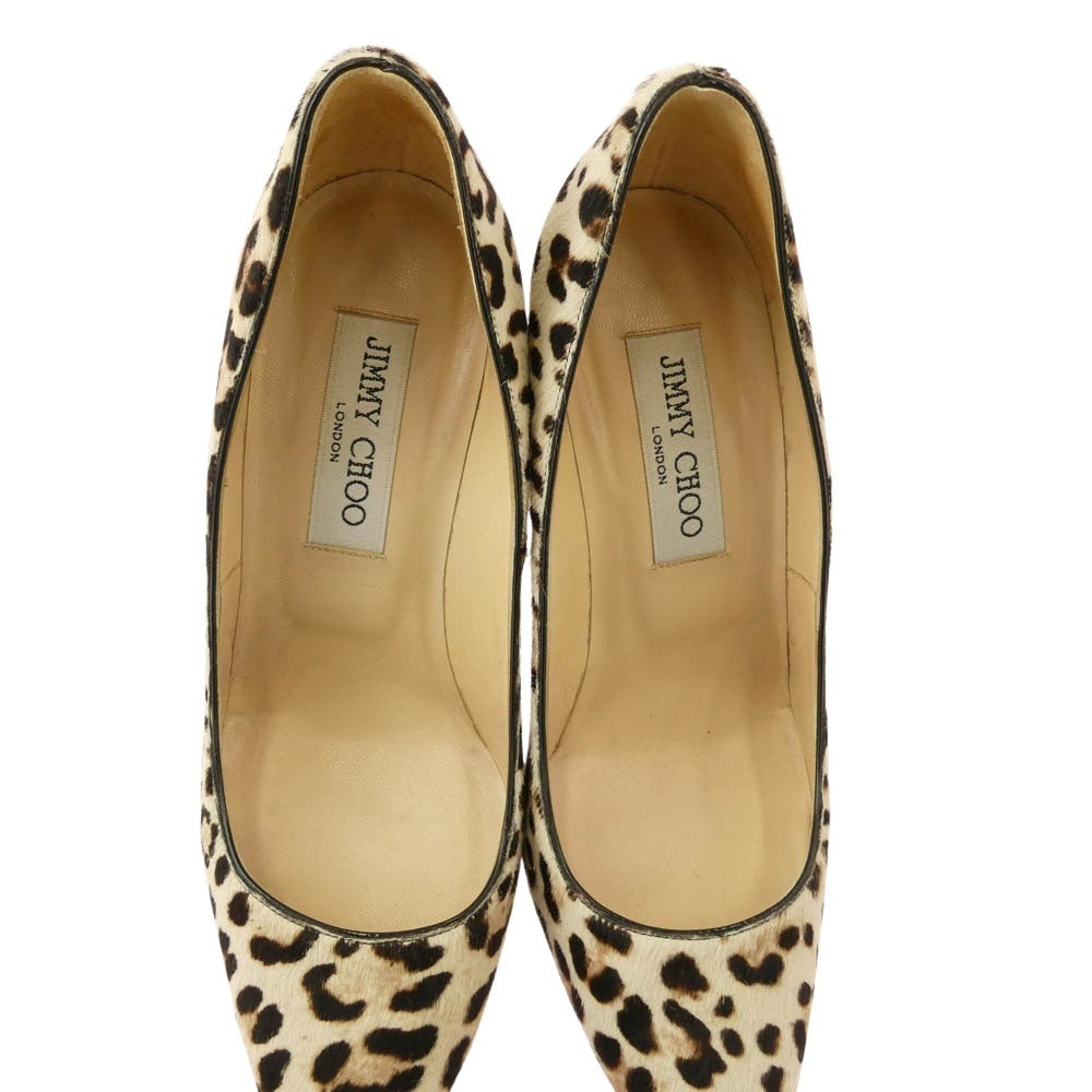 JIMMY CHOO ジミーチュウ イタリア製 ABEL ハラコ レオパード ポインテッドトゥ ピンヒール パンプス ベージュ系 ブラウン系 36【中古】