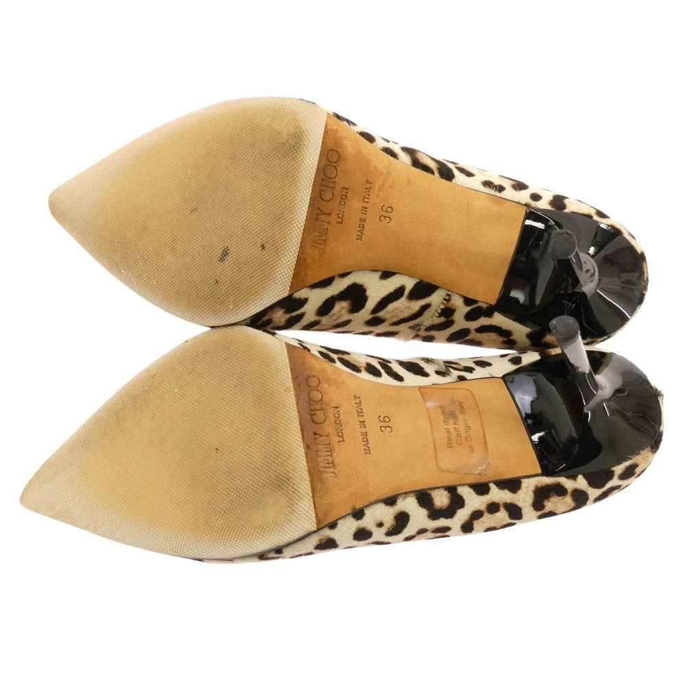 JIMMY CHOO ジミーチュウ イタリア製 ABEL ハラコ レオパード ポインテッドトゥ ピンヒール パンプス ベージュ系 ブラウン系 36【中古】