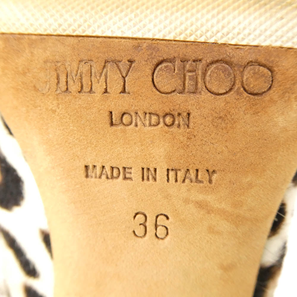 JIMMY CHOO ジミーチュウ イタリア製 ABEL ハラコ レオパード ポインテッドトゥ ピンヒール パンプス ベージュ系 ブラウン系 36【中古】