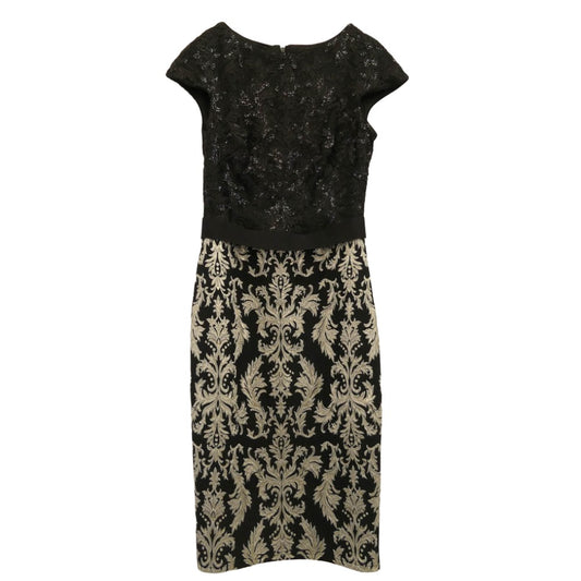 TADASHI SHOJI タダシショージ フレンチスリーブ スパンコール ジャカード タイトドレス ブラック系 ゴールド系 2【美品】【中古】