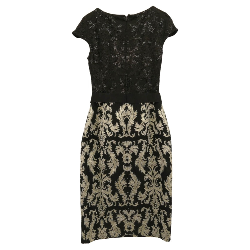 TADASHI SHOJI タダシショージ フレンチスリーブ スパンコール ジャカード タイトドレス ブラック系 ゴールド系 2【美品】【中古】