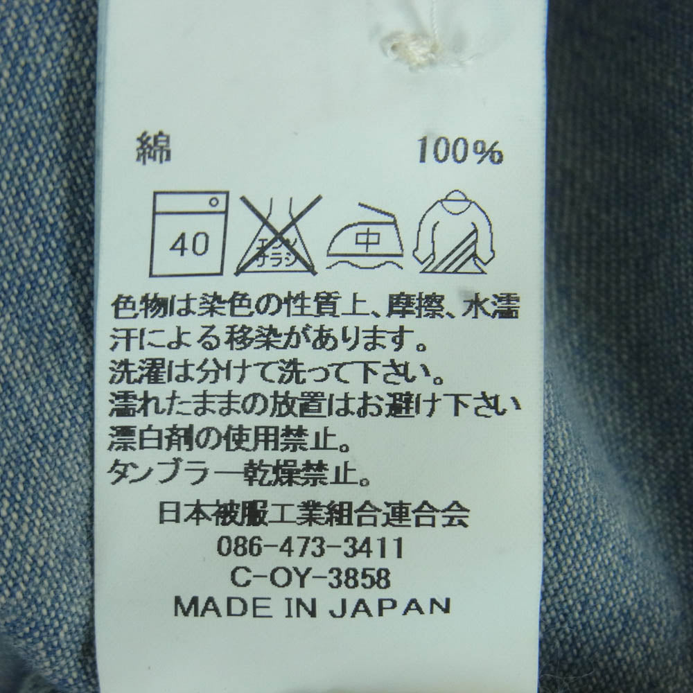 Johnbull ジョンブル 51-0743 長袖 デニム ワーク シャツ コットン 日本製 インディゴブルー系 M【中古】