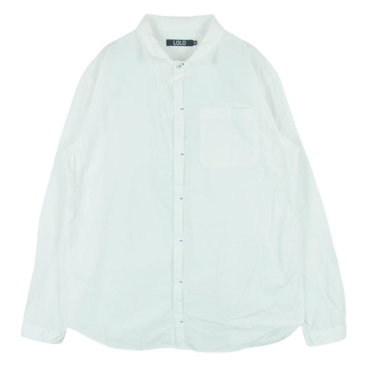 ロロ LS-387 コットン 比翼 長袖 シャツ 日本製 ホワイト系 M【中古】