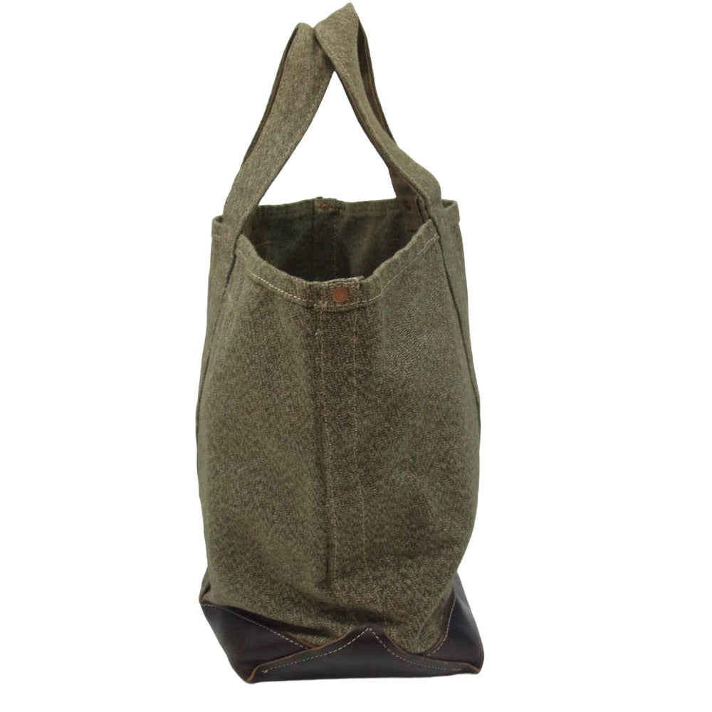 Nigel Cabourn ナイジェルケーボン 80420061001 40s TOTE BAG PEAT LABEL キャンバス レザー トート バッグ カーキ系【中古】