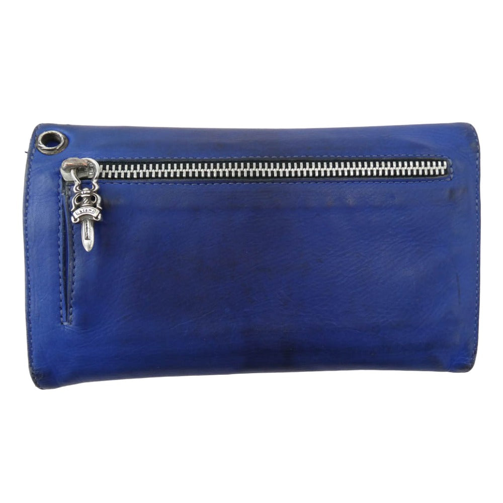 CHROME HEARTS クロムハーツ（原本無） WAVE BS FLUER ウェーブ BSフレアボタンソフトレザー ウォレット 長財布 ブルー系【中古】