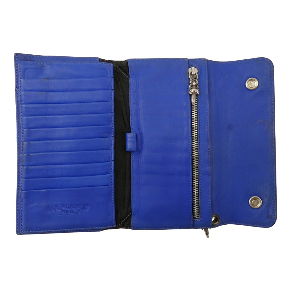 CHROME HEARTS クロムハーツ（原本無） WAVE BS FLUER ウェーブ BSフレアボタンソフトレザー ウォレット 長財布 ブルー系【中古】