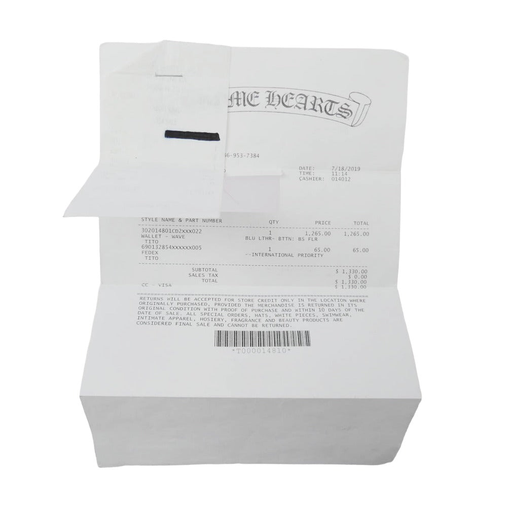 CHROME HEARTS クロムハーツ（原本無） WAVE BS FLUER ウェーブ BSフレアボタンソフトレザー ウォレット 長財布 ブルー系【中古】