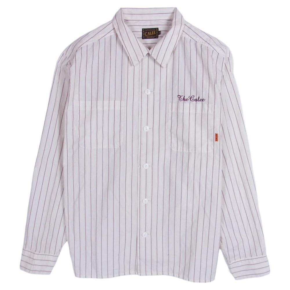 CALEE キャリー ストライプ ワーク 長袖 シャツ ライトブラウン系 XL【中古】