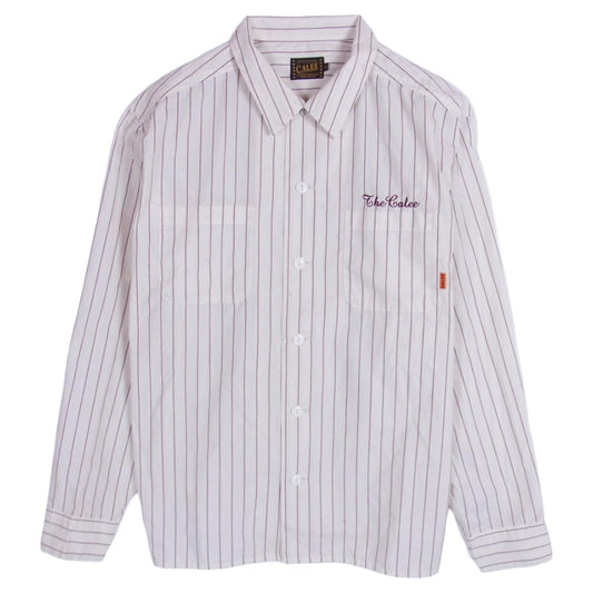 CALEE キャリー ストライプ ワーク 長袖 シャツ ライトブラウン系 XL【中古】