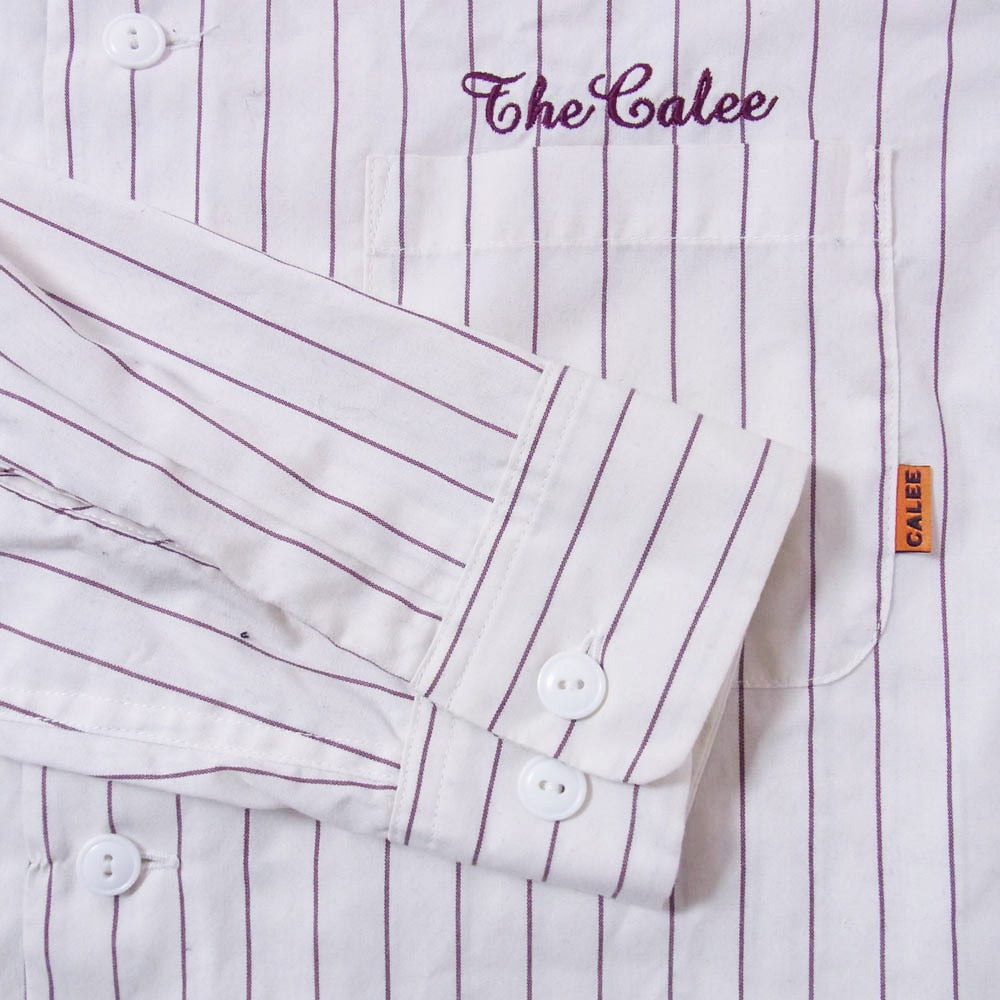 CALEE キャリー ストライプ ワーク 長袖 シャツ ライトブラウン系 XL【中古】
