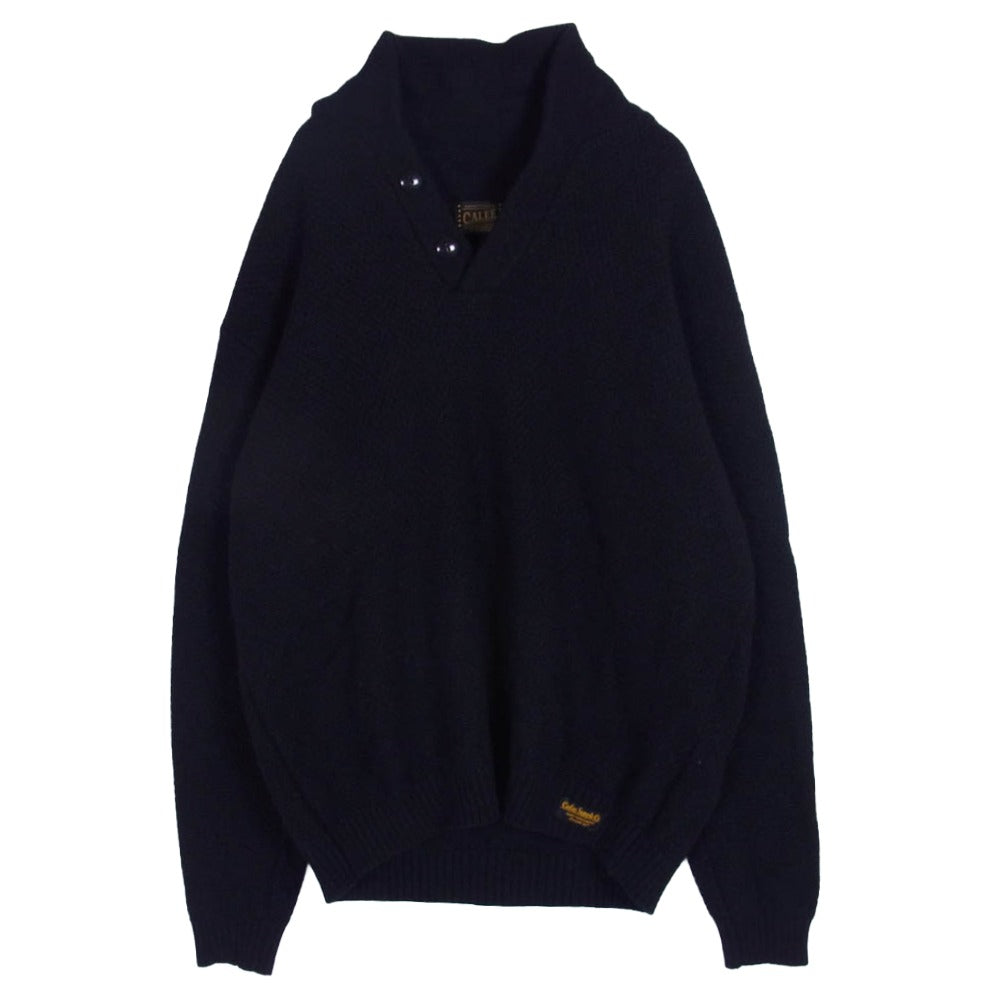 CALEE キャリー ラムウール ナイロン ショールカラー プルオーバー ニット ブラック系 XL【中古】