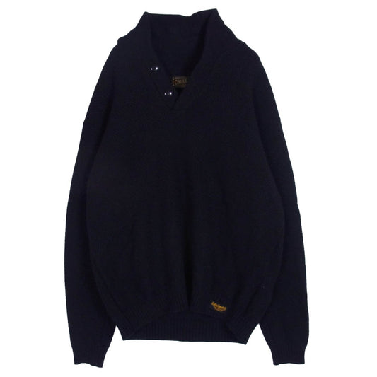 CALEE キャリー ラムウール ナイロン ショールカラー プルオーバー ニット ブラック系 XL【中古】