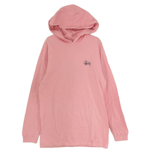 STUSSY ステューシー ロゴ プリント プルオーバー フード付きロンT パーカー カットソー ピンク系 M【中古】