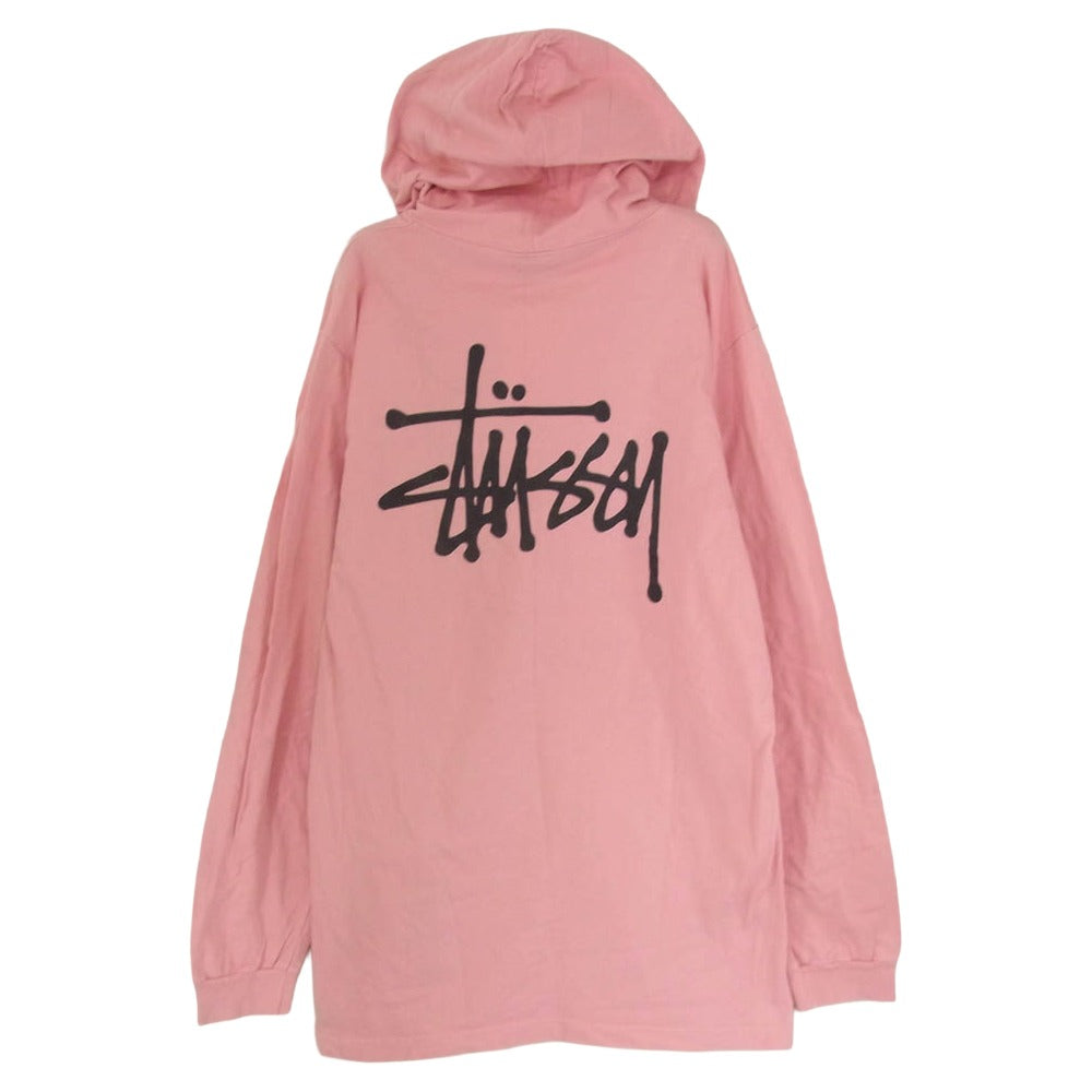 STUSSY ステューシー ロゴ プリント プルオーバー フード付きロンT パーカー カットソー ピンク系 M【中古】