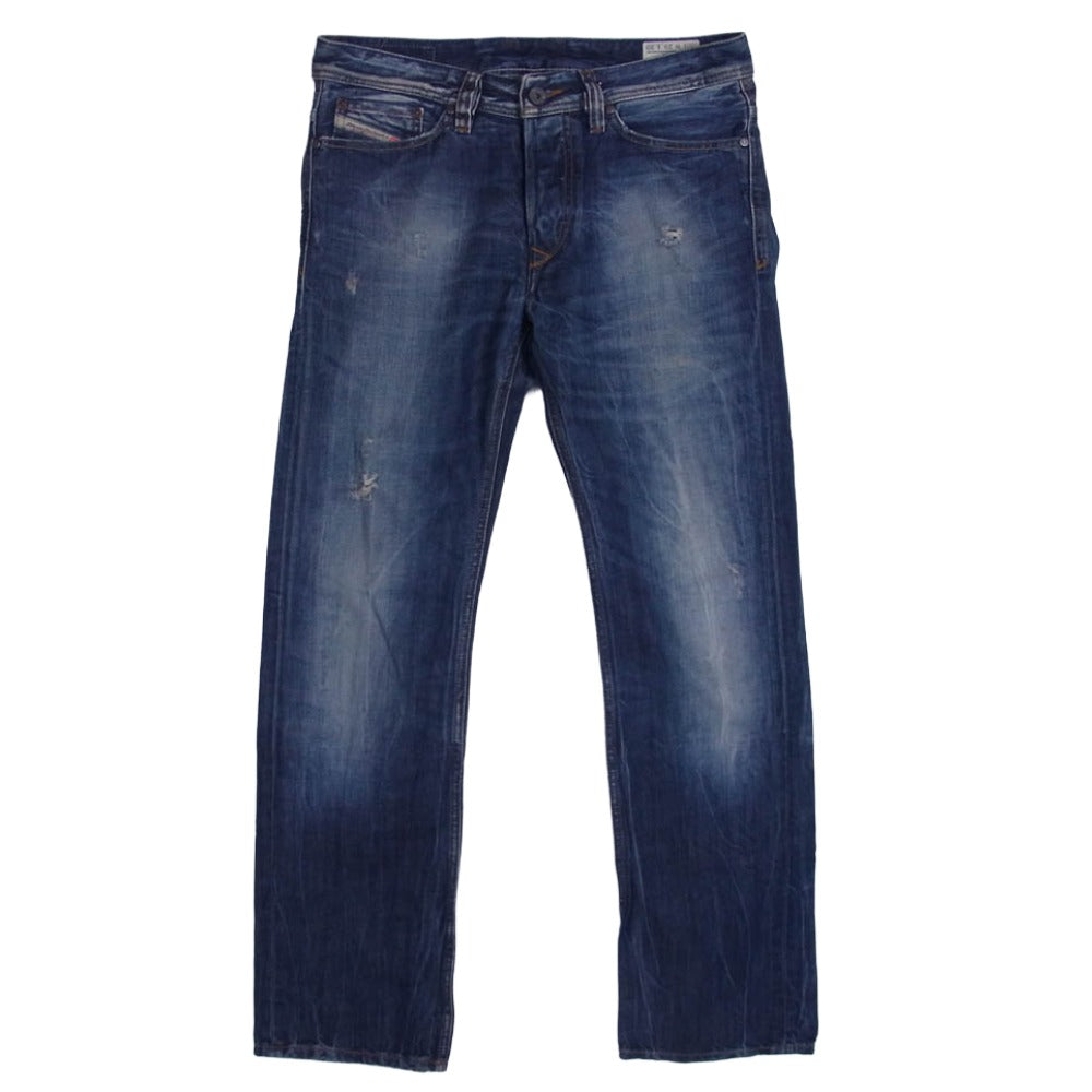 DIESEL ディーゼル VIKER ダメージ加工 ストレート デニム パンツ インディゴブルー系 W29L30【中古】