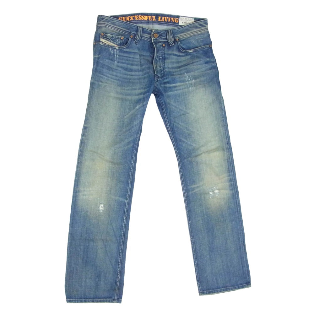 DIESEL ディーゼル SAFADO ダメージ加工 スリム ストレート デニム パンツ W29 ブルー インディゴブルー系【中古】