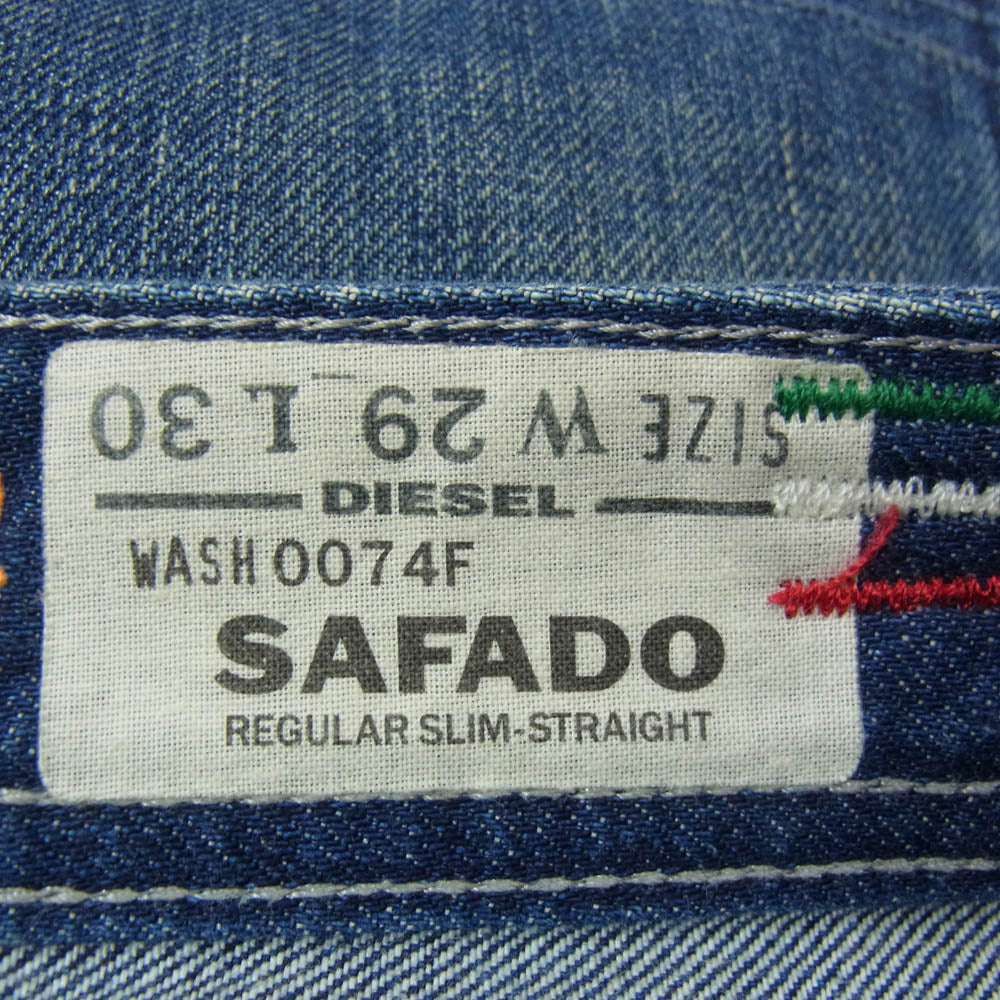 DIESEL ディーゼル SAFADO ダメージ加工 スリム ストレート デニム パンツ W29 ブルー インディゴブルー系【中古】