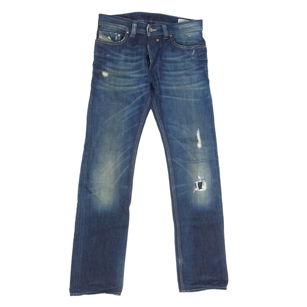 DIESEL ディーゼル SAFADO ダメージ加工 スリム ストレート デニム パンツ W29 インディゴブルー系【中古】