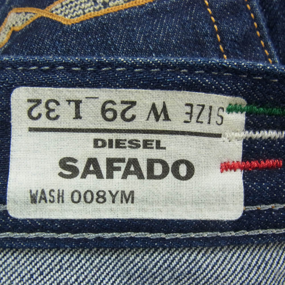 DIESEL ディーゼル SAFADO ダメージ加工 スリム ストレート デニム パンツ W29 インディゴブルー系【中古】