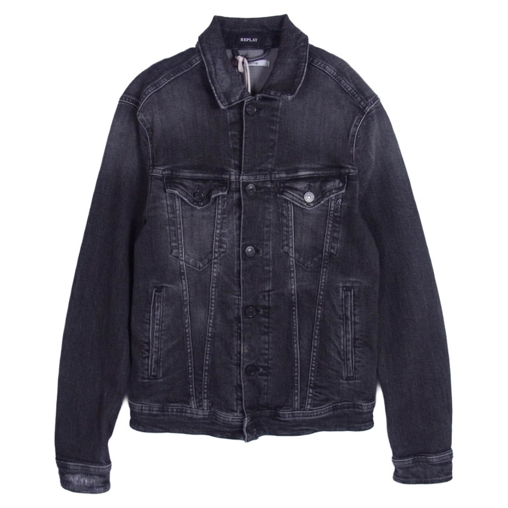 REPLAY リプレイ MV842D コットン ストレッチ デニム ジャケット ブラック系 M【極上美品】【中古】