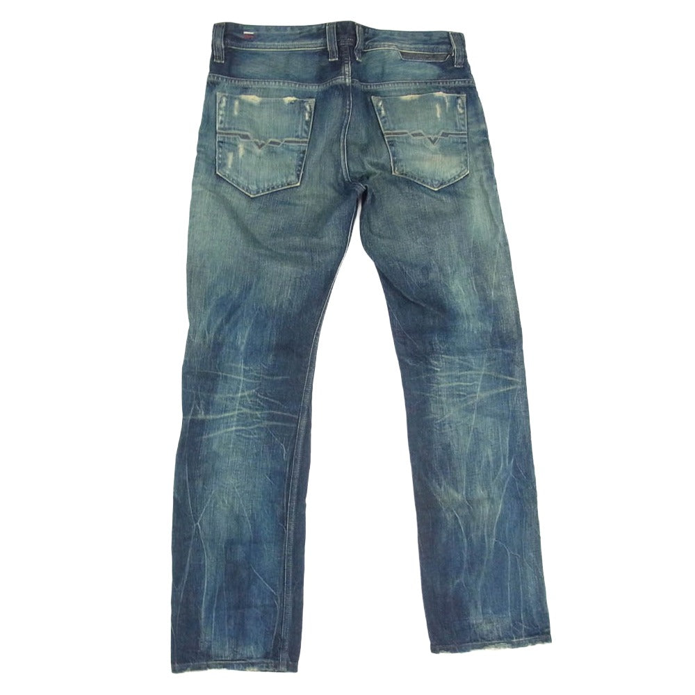 DIESEL ディーゼル SAFADO ダメージ加工 スリム ストレート デニム パンツ W30 インディゴブルー系【中古】