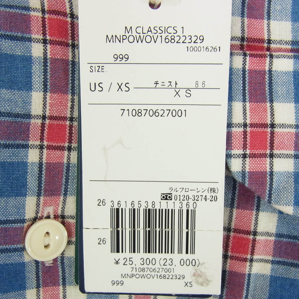 RALPH LAUREN ラルフローレン チャック柄 開襟 長袖シャツ マルチカラー系 XS【極上美品】【中古】