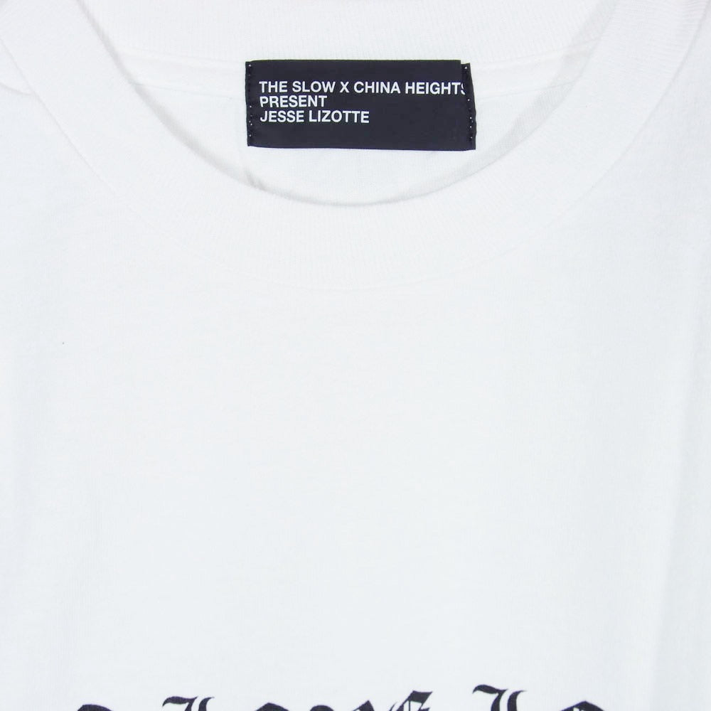 ザ・スロウ NO LOVE LOSE ロゴ プリント クルーネック 半袖 Tシャツ ホワイト系 M【中古】