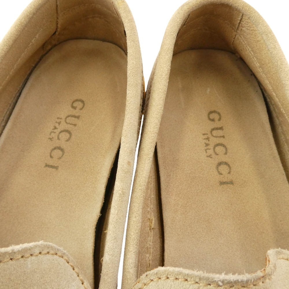 サ*ラ様 美品! グッチ ゴールドホースビット ベージュ チャンキーヒール 22 GUCCI グッチ ホースビット スエード ローファー ベージュ系 7M【中古