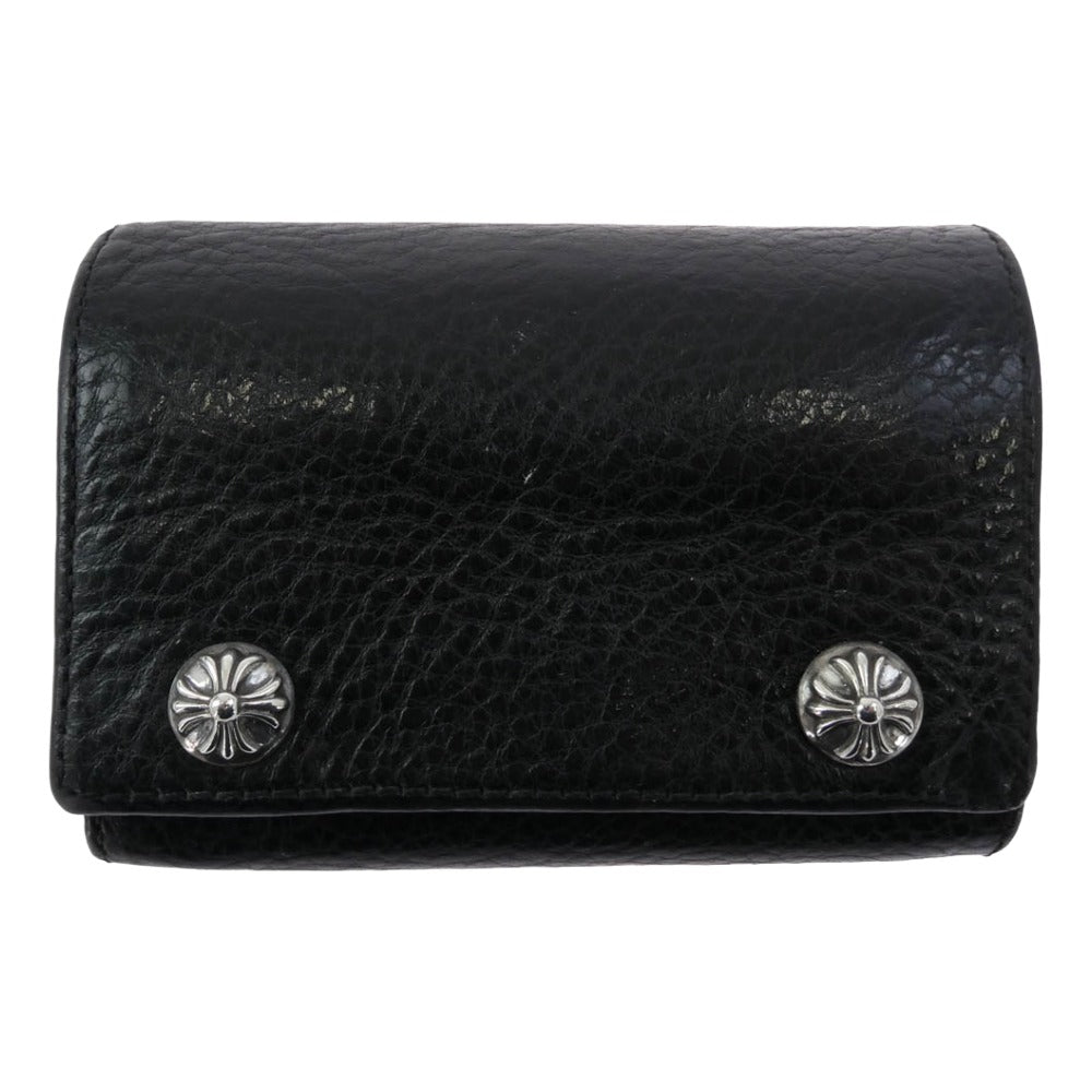 CHROME HEARTS クロムハーツ（原本無） 3FOLD 3フォールド クロスボール レザー ウォレット 三つ折り財布 ブラック系【中古】