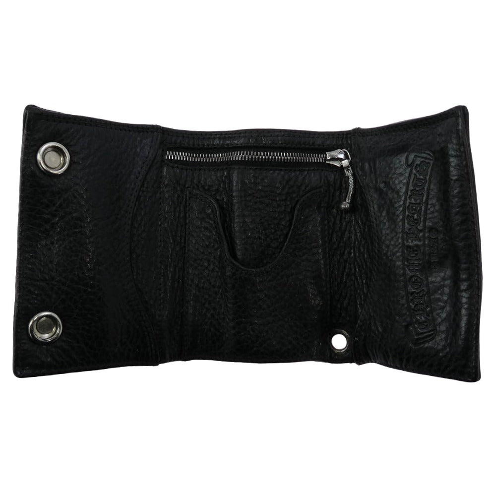 CHROME HEARTS クロムハーツ（原本無） 3FOLD 3フォールド クロスボール レザー ウォレット 三つ折り財布 ブラック系【中古】