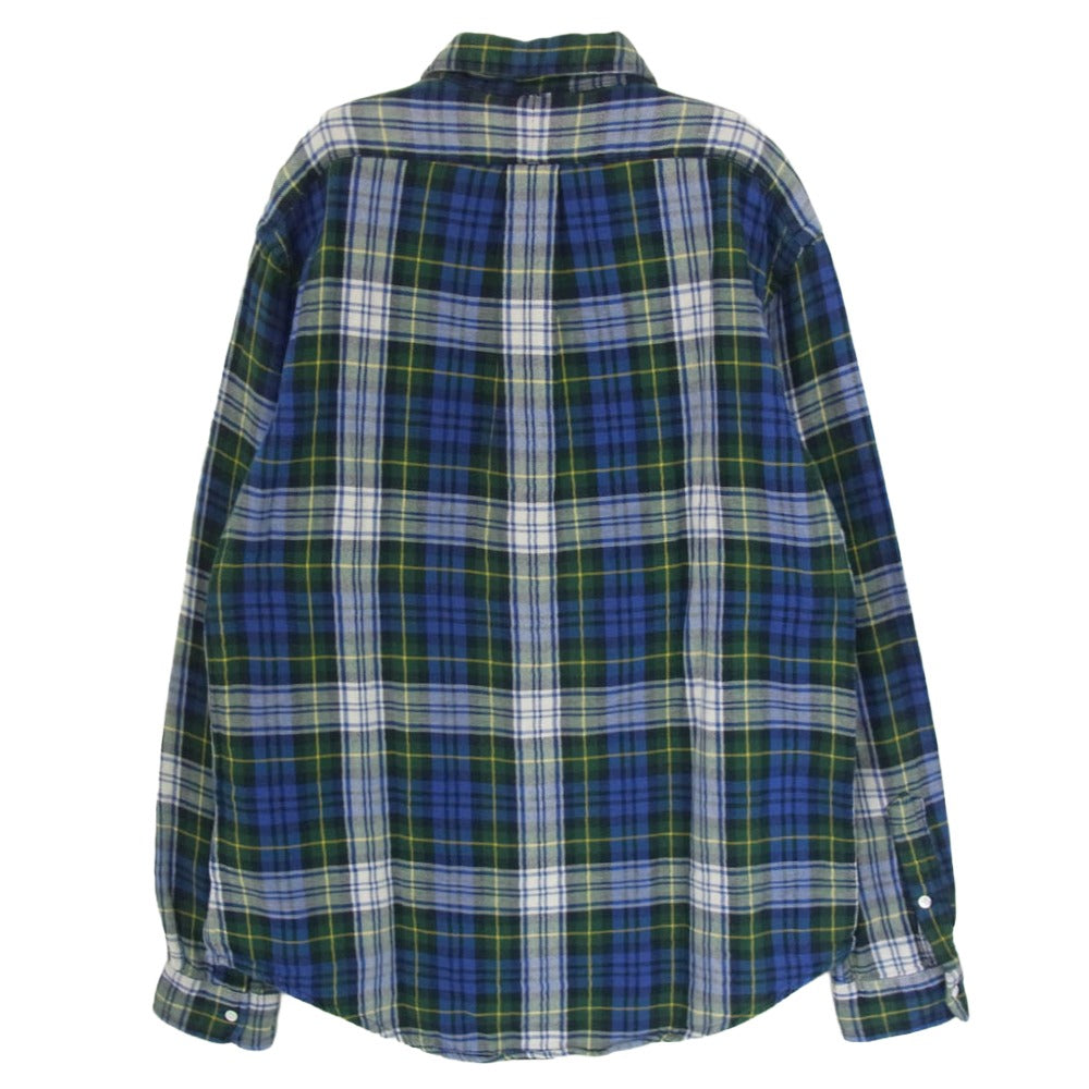 RALPH LAUREN ラルフローレン 90s POLO ポロ ダブルガーゼ ボタンダウン チェック 長袖シャツ ブルー系 M【中古】