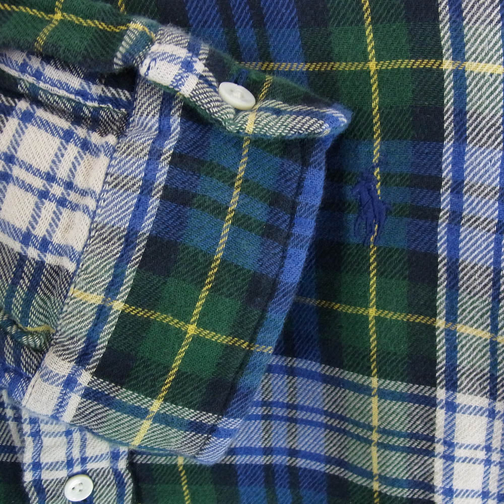 RALPH LAUREN ラルフローレン 90s POLO ポロ ダブルガーゼ ボタンダウン チェック 長袖シャツ ブルー系 M【中古】