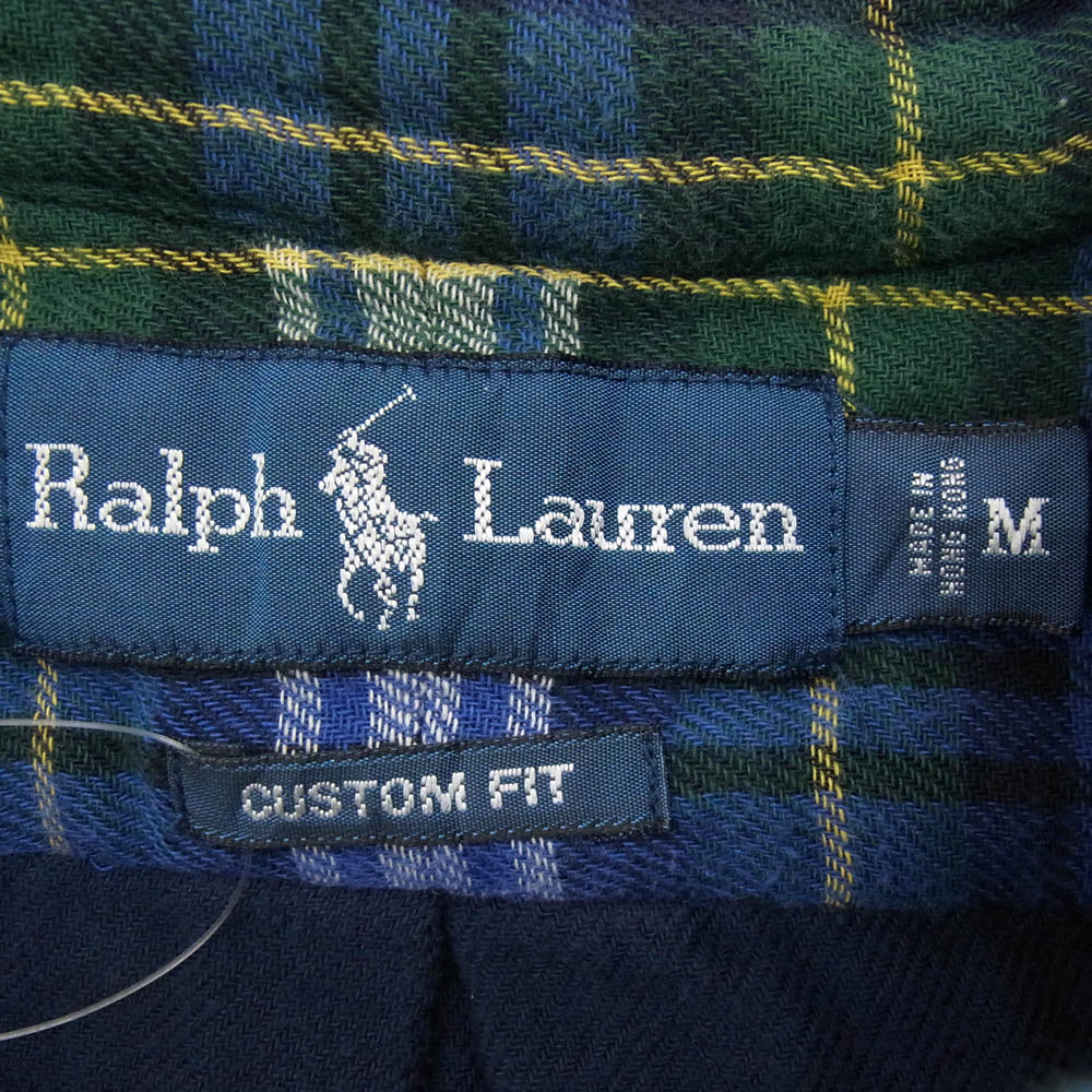 RALPH LAUREN ラルフローレン 90s POLO ポロ ダブルガーゼ ボタンダウン チェック 長袖シャツ ブルー系 M【中古】