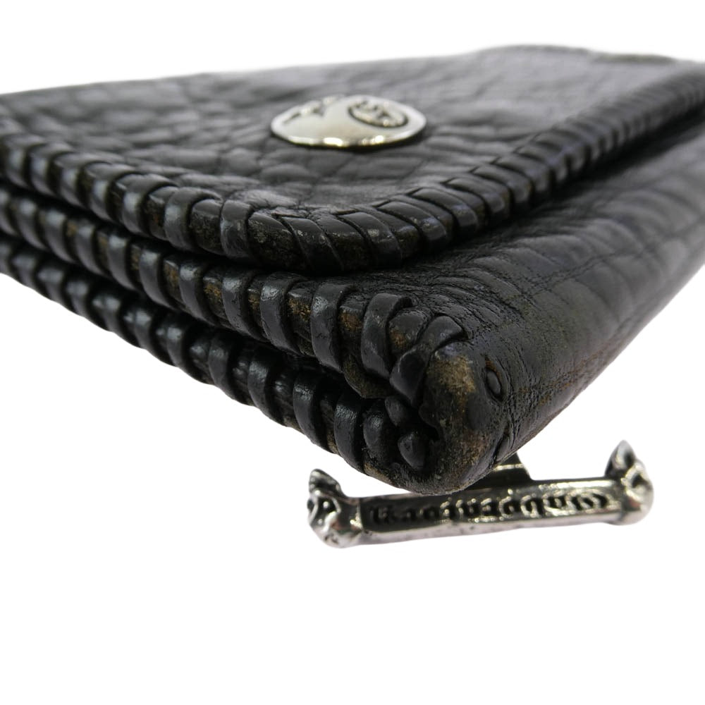 GABOR ガボール Gaboratory ガボラトリー マリア ギャランティ付属 スカルTバー付き Gクラウンコンチョボタン プレーンバッファローレザー ウォレット 長財布 ブラック系 シルバー系【中古】