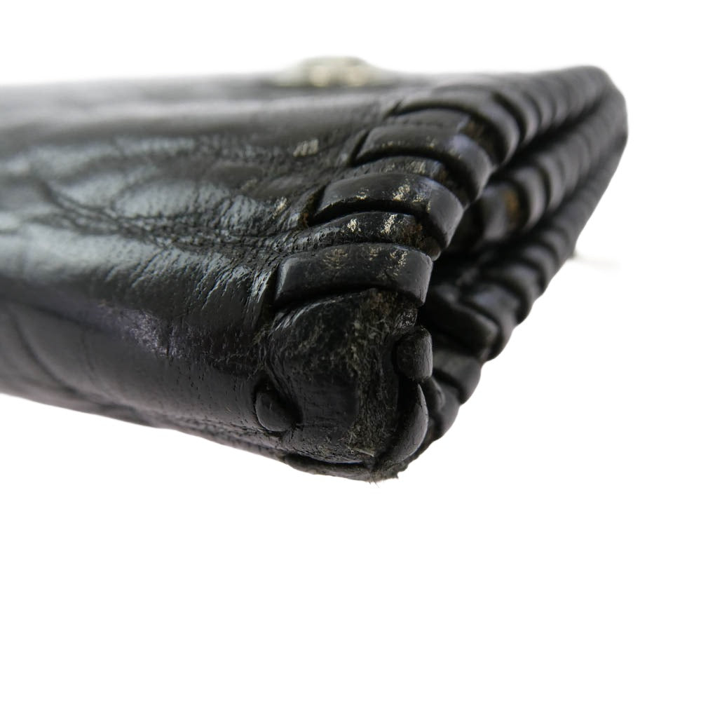 GABOR ガボール Gaboratory ガボラトリー マリア ギャランティ付属 スカルTバー付き Gクラウンコンチョボタン プレーンバッファローレザー ウォレット 長財布 ブラック系 シルバー系【中古】