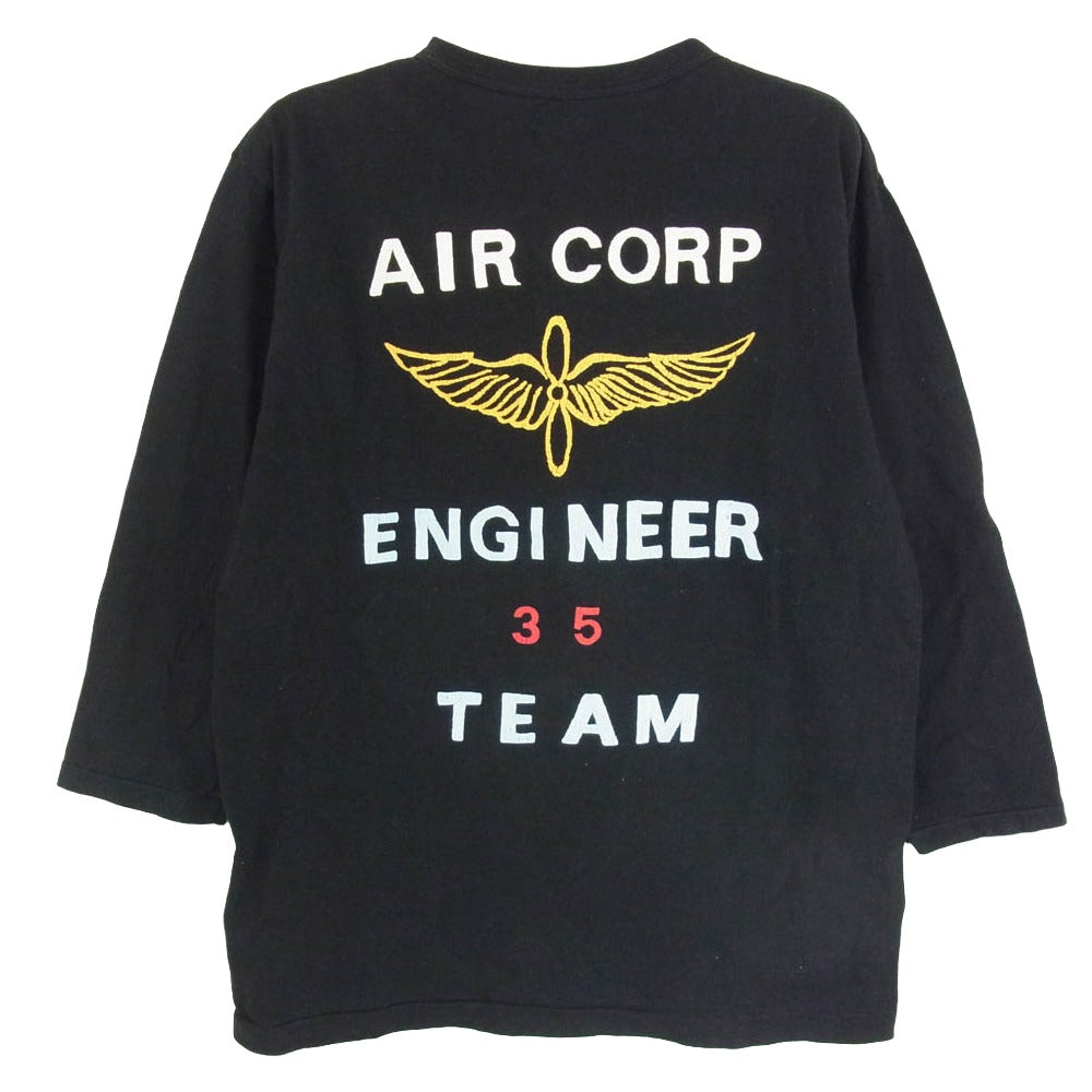 WAREHOUSE ウエアハウス USAAF プリント 七分袖 ヘンリー カットソー ブラック系 S【中古】