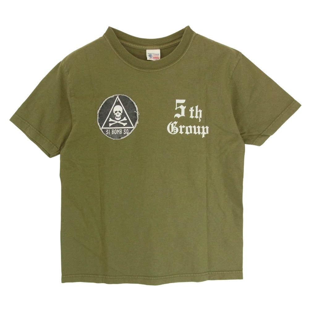 Buzz Rickson's バズリクソンズ bomber barons フロッキープリントミリタリー Tシャツ カーキ系 XS【中古】