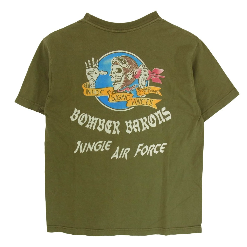 Buzz Rickson's バズリクソンズ bomber barons フロッキープリントミリタリー Tシャツ カーキ系 XS【中古】