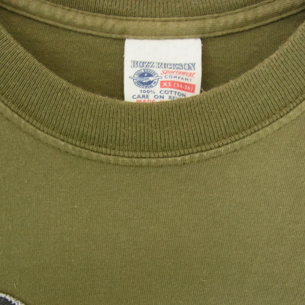 Buzz Rickson's バズリクソンズ bomber barons フロッキープリントミリタリー Tシャツ カーキ系 XS【中古】