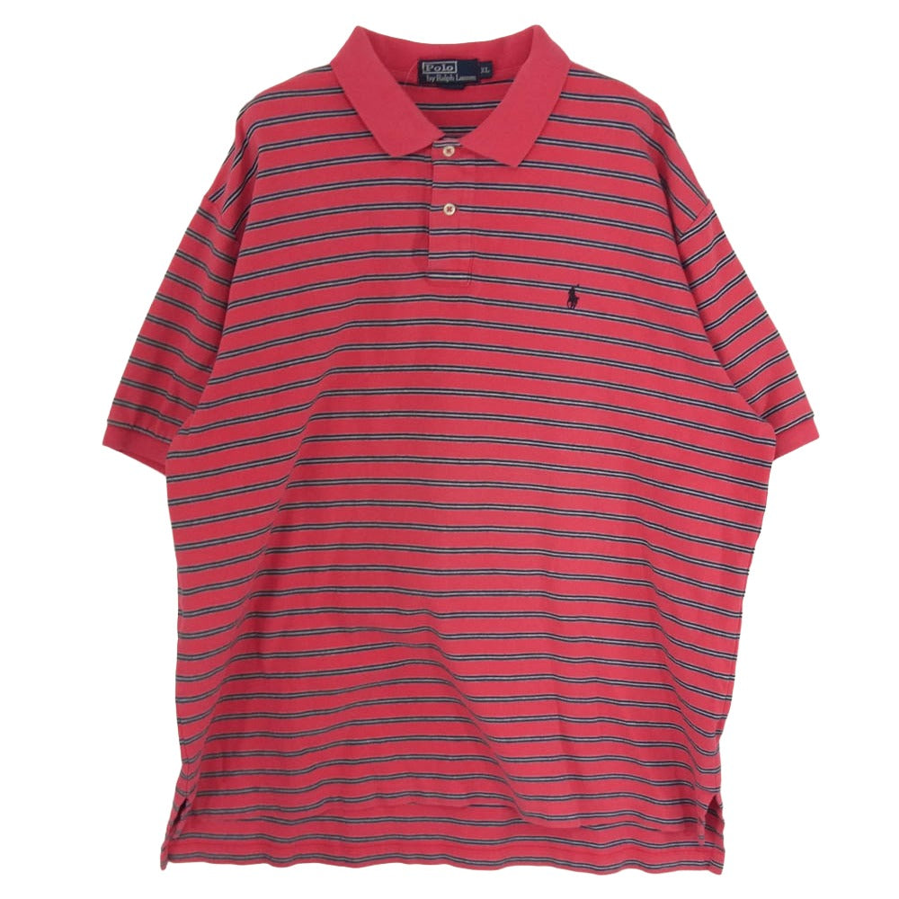 POLO RALPH LAUREN ポロ・ラルフローレン ロゴ刺繍 オーバーサイズ ボーダー 半袖 ポロシャツ レッド系 XL【中古】