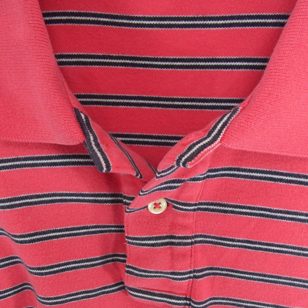 POLO RALPH LAUREN ポロ・ラルフローレン ロゴ刺繍 オーバーサイズ ボーダー 半袖 ポロシャツ レッド系 XL【中古】