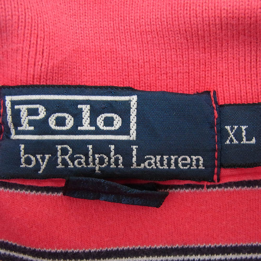 POLO RALPH LAUREN ポロ・ラルフローレン ロゴ刺繍 オーバーサイズ ボーダー 半袖 ポロシャツ レッド系 XL【中古】