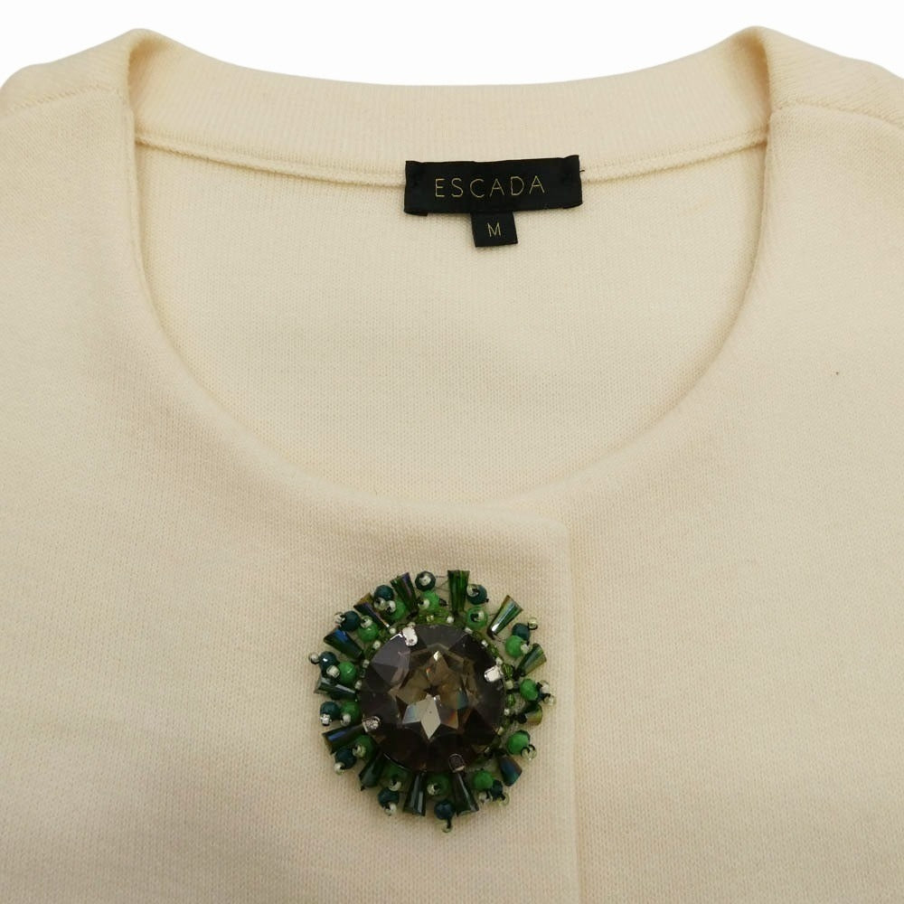 ESCADA エスカーダ ビジューボタン ウール ニット ワンピース ホワイト系 M【中古】