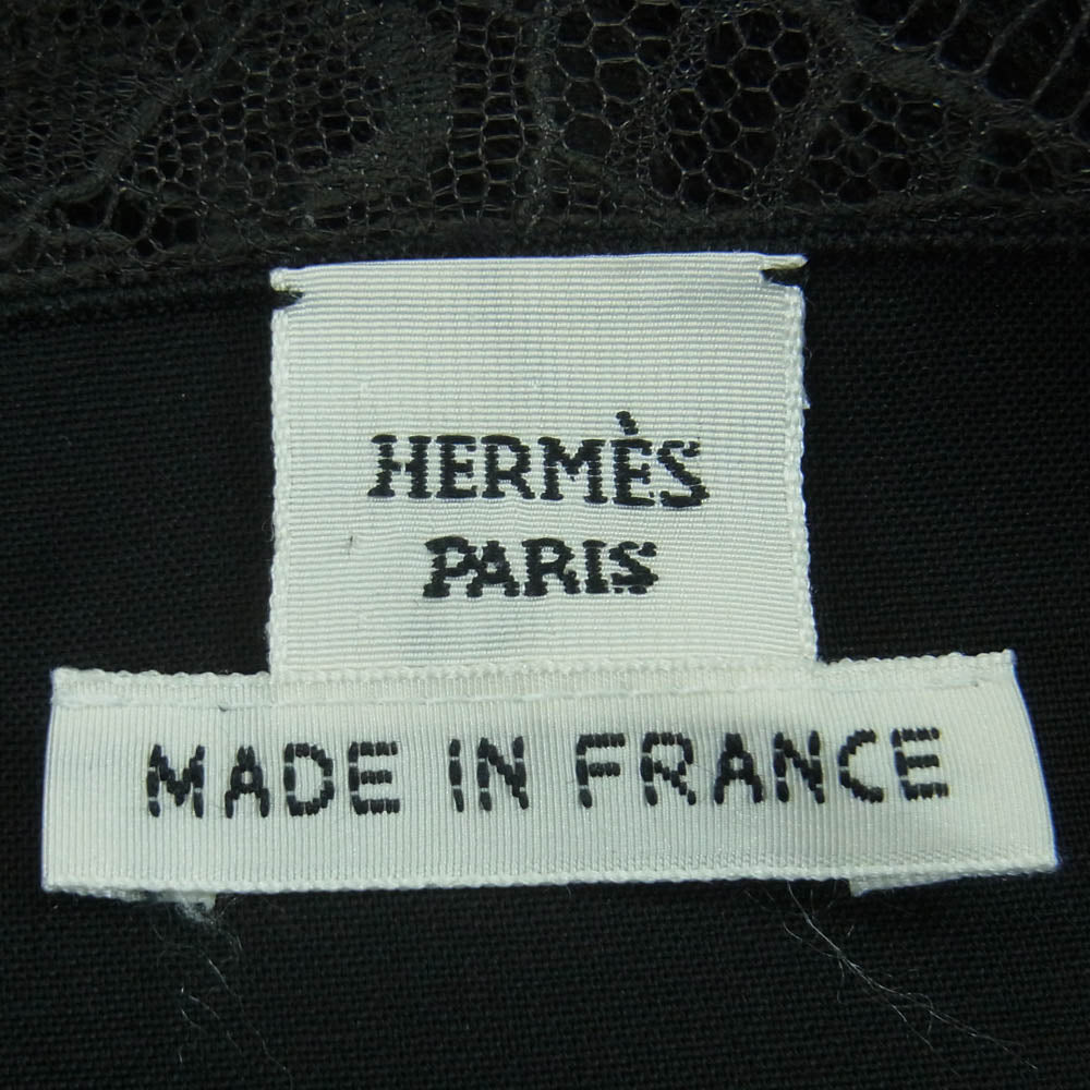 HERMES エルメス ウール 半袖 ブラウス カットソー フランス製 ブラック系 38【中古】