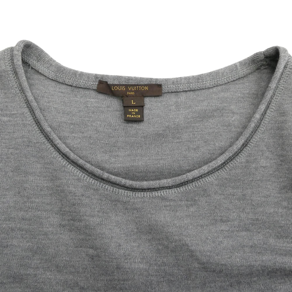 LOUIS VUITTON ルイ・ヴィトン レザーポケット カシミヤ シルク混 半袖 ニット Tシャツ カットソー グレー系 L【中古】