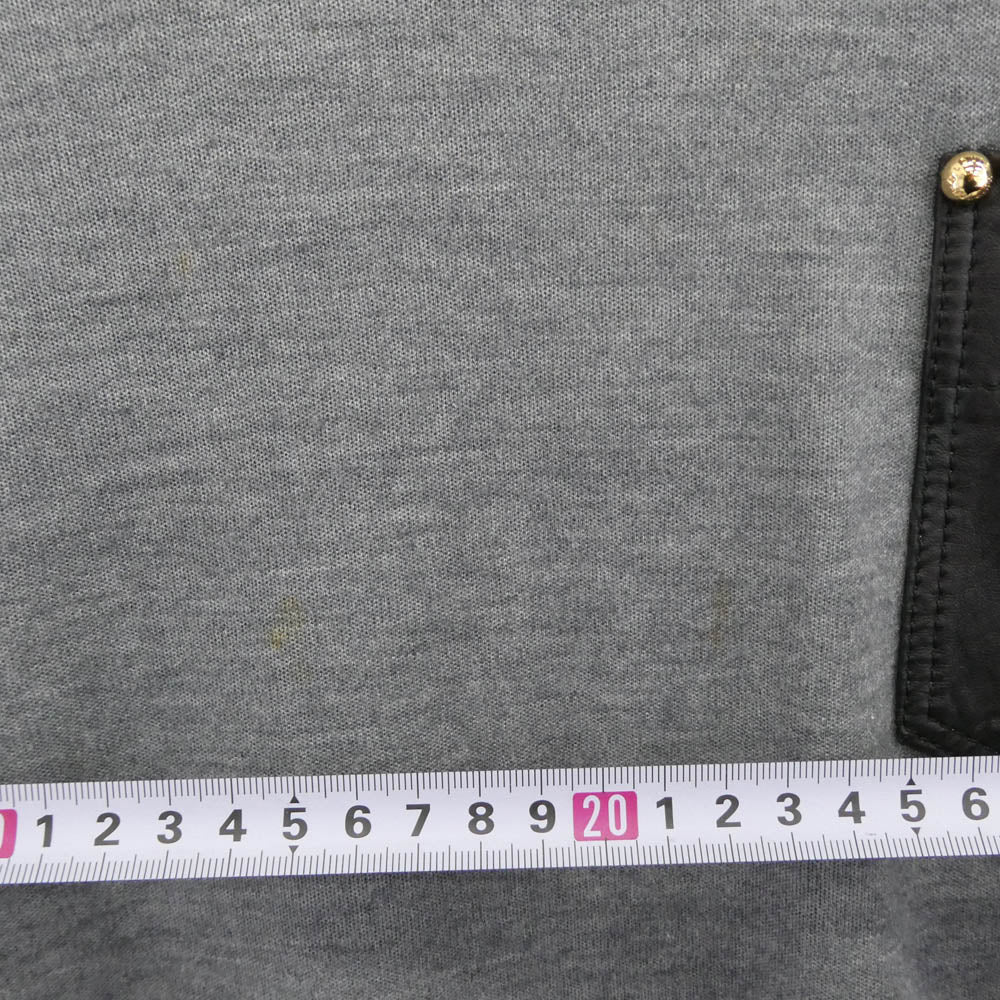 LOUIS VUITTON ルイ・ヴィトン レザーポケット カシミヤ シルク混 半袖 ニット Tシャツ カットソー グレー系 L【中古】