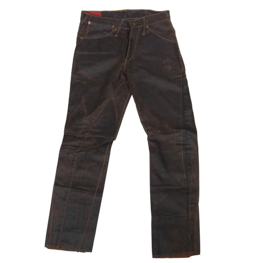 Levi's RED リーバイスレッド 立体裁断 レザーシンチバック コーティング デニムパンツ 黒茶系 W30程度【中古】